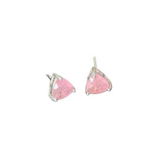 Brinco Triângulo quartzo rosa fusion Prata 925 Ródio