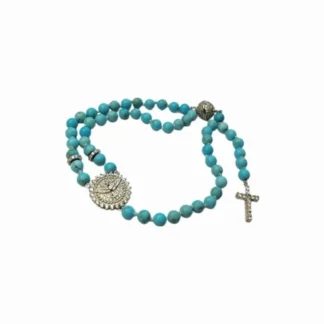 Pulseira Terço pedra turquesa fusion fecho imã 17 cm Prata 925 Ródio
