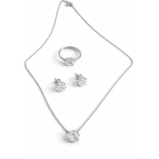 Conjunto Brinco Anel Colar illusion 8 mm Prata 925 Ródio