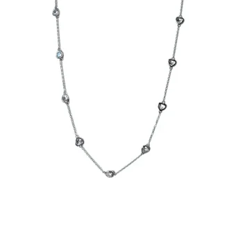 Colar Inspiração longo coração pedras zircônia Prata 925 Ródio