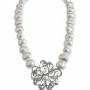 Colar Flor Pérola shell zircônia 48 cm Prata 925 Ródio