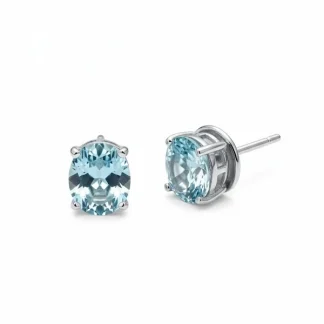 Brinco Oval topázio azul 10 mm Prata 925 Ródio