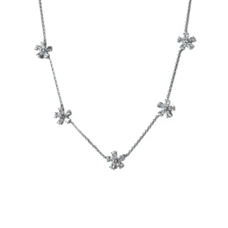 Colar 5 flores zircônia branca Prata 925 Ródio