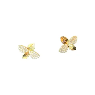Brinco Flor 4 pétalas M micro cravação Prata 925 Ouro 18 k