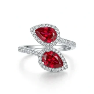 Anel Torcido Gota Rubi fusion e zircônia Prata 925 Ródio