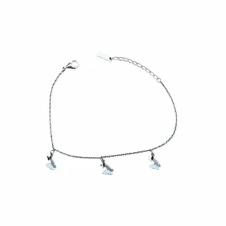 Pulseira 3 borboletas penduradas zircônia com alongador Prata 925 Ródio