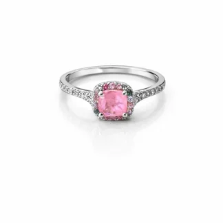 Anel Quadrado Turmalina Rosa fusion Prata 925 Ródio