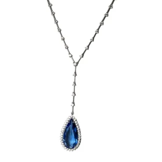 Colar Riviera Faca Gota Cristal Azul Prata 925 Ródio