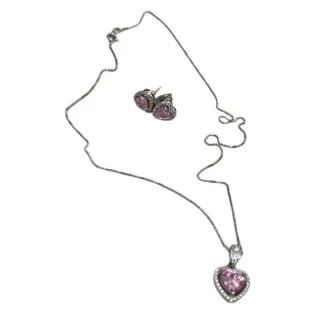 Conjunto Coração Topázio Rosa fusion Prata 925 Ródio