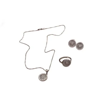 Conjunto Colar Brinco Anel Pizza zircônia Prata 925 Ródio