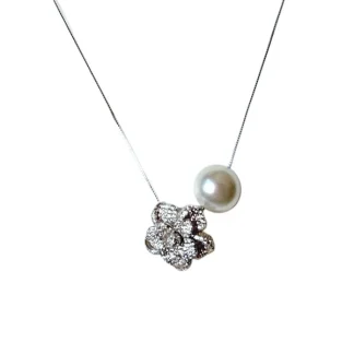 Colar Pérola Flor zircônia Prata 925 Ródio