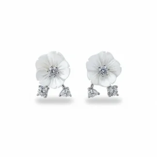 Brinco Flor madre pérola e 2 pontos de luz Prata 925 Ródio