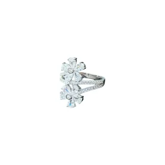 Anel 2 flores zircônia branca Prata 925 Ródio