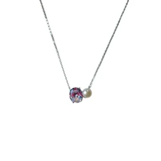 Colar Pérola e zircônia Oval Prata 925 Ródio
