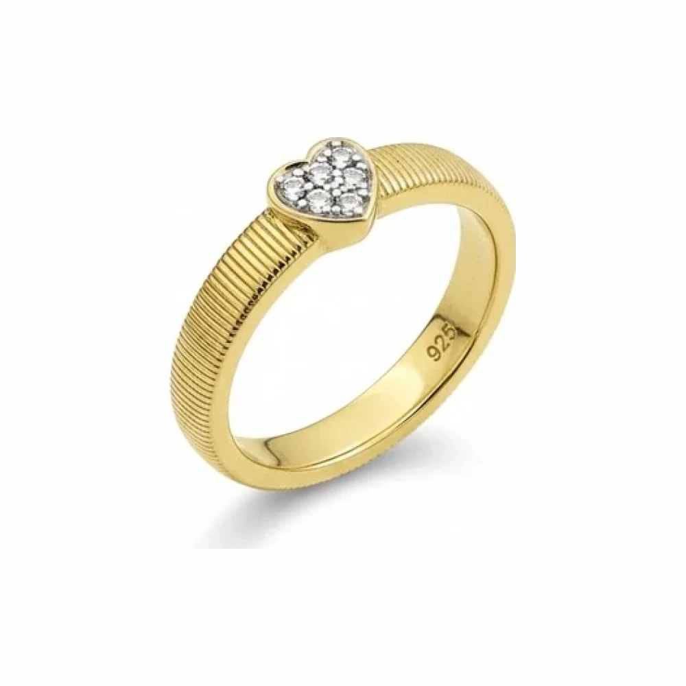 Anel Coração linha italiana zircônia Prata 925 banho de ouro 18k, Bottega D'Oro