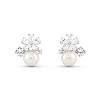 Brinco Flor zircônia Pérola Prata 925 Ródio