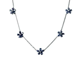 Colar 5 flores zircônia tanzanita Prata 925 Ródio