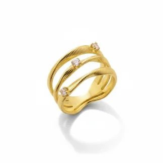 Anel Linha Italiana 3 zircônias Prata 925 Ouro 18 k