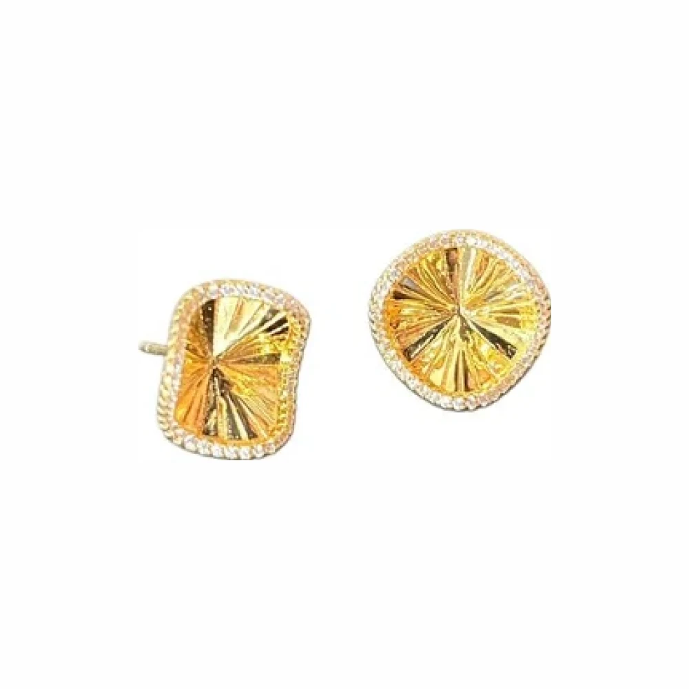 Brinco vitória régia borda cravejada zircônia Prata 925 banho de ouro 18k, Bottega D'Oro