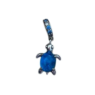 Pingente berloque Tartaruga Azul Prata 925 Ródio