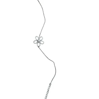 Pulseira Flor Pétala Vazada zircônia 17 cm com alongador Prata 925 Ródio