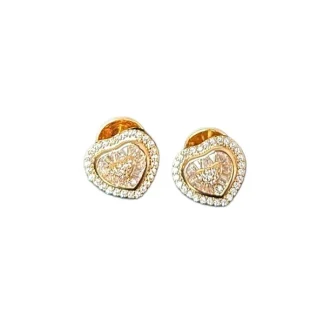 Brinco Coração zircônia Baguete Prata 925 Ouro 18K