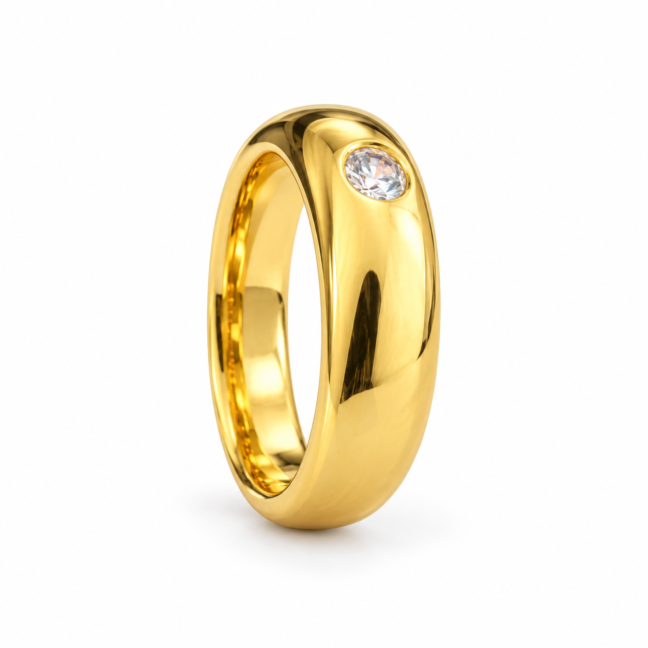 Anel Zircônia Baulado de Pedra Prata 925 banho de ouro 18k