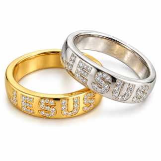 Anel Jesus zircônia Prata 925