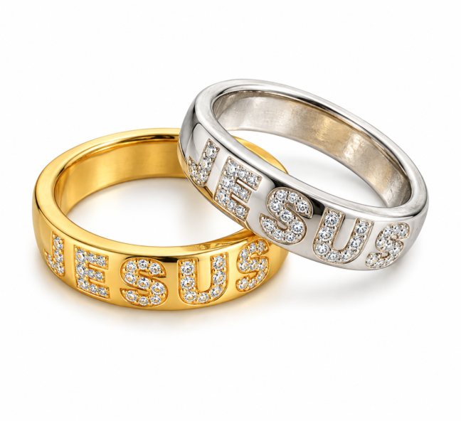 Anel Jesus zircônia Prata 925