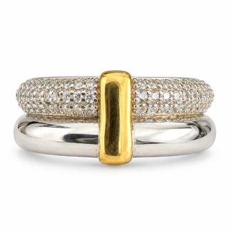 Anel Duplo Zircônia Filete Ouro Prata 925 Ródio