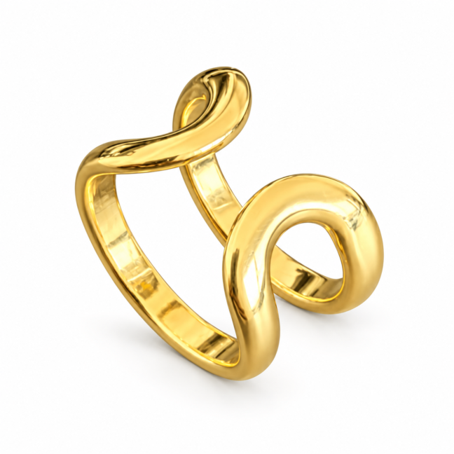 Anel aberto duplo aro Prata 925 banho de ouro 18k