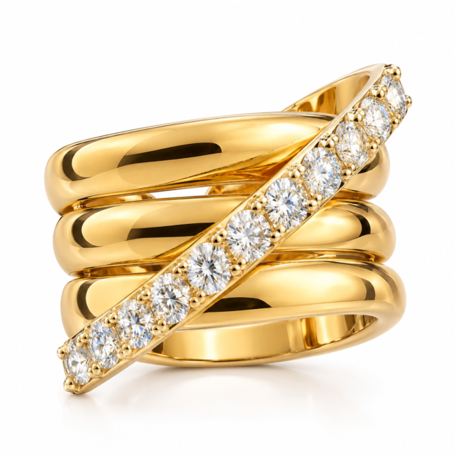 Anel Trançado Zircônia Prata 925 banho de ouro 18k