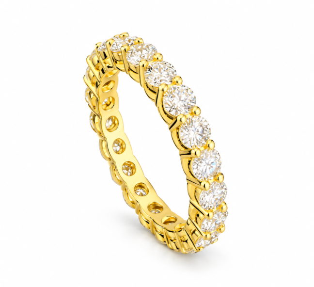 Anel aliança inteira Moissanite 2,2 Ct Prata 925 banho de ouro 18k