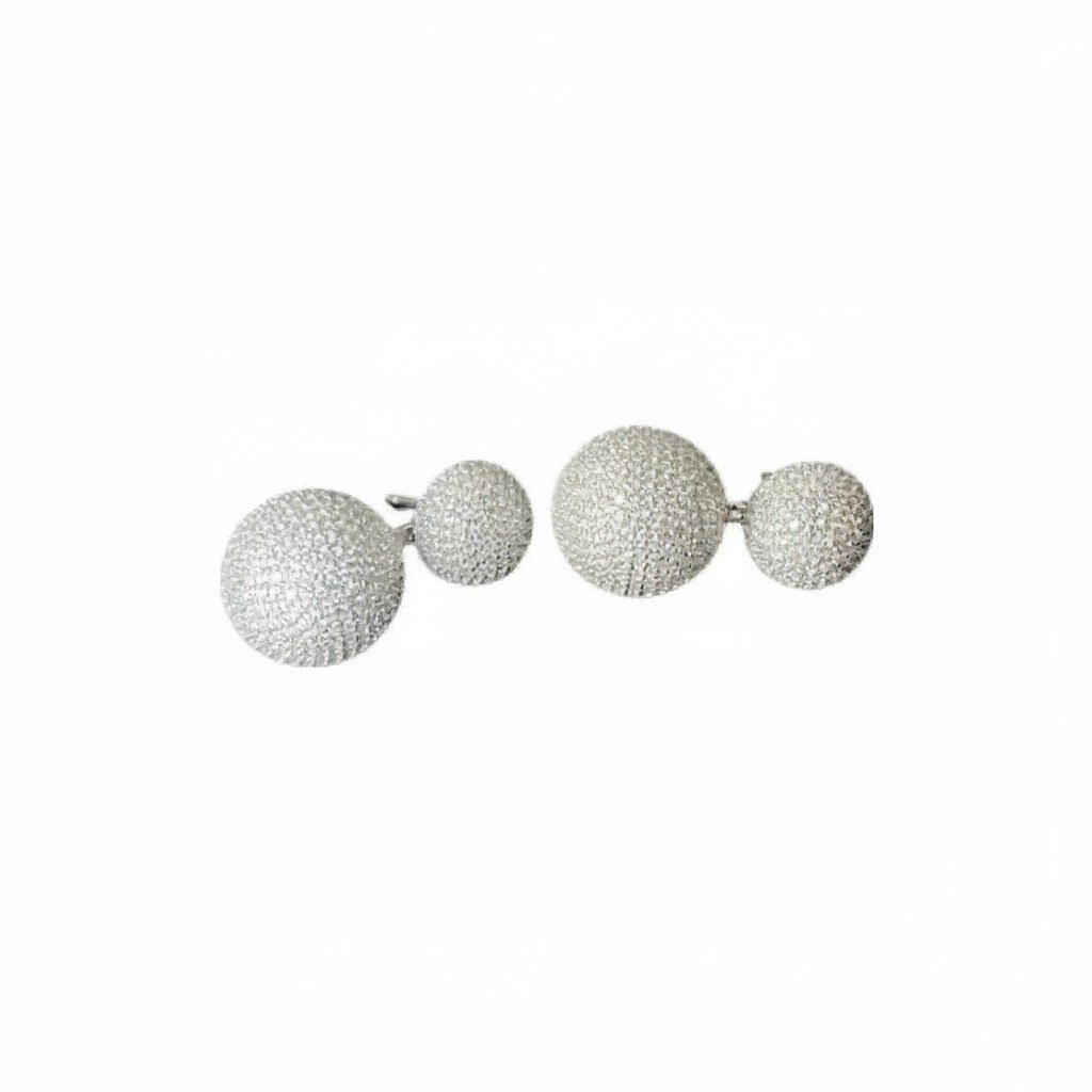 Brinco 2 meia bola zircônia micro cravação Prata 925 Ródio, Bottega D'Oro
