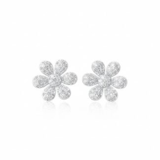 Brinco Flor zircônia micro cravação 6 pétalas Prata 925 Ródio, Bottega D'Oro