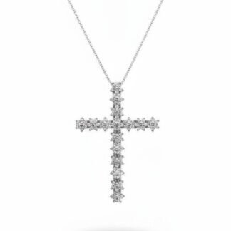 Colar Cruz flores zircônia 50 cm Prata 925 Ródio, Bottega D'Oro