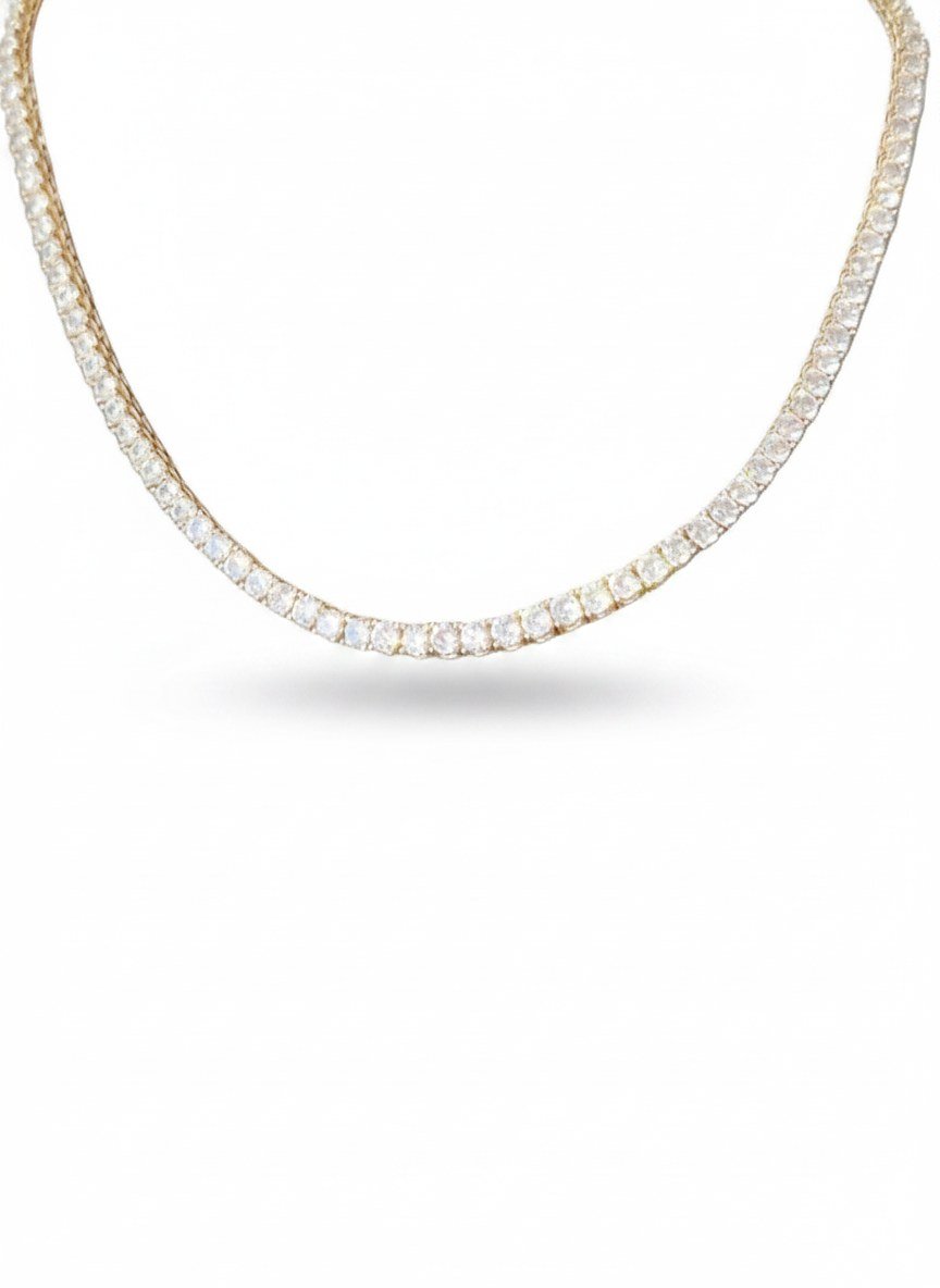 Colar Riviera zircônia 4 garras 3mm 40 cm Prata 925 banho de ouro 18k, Bottega D'Oro