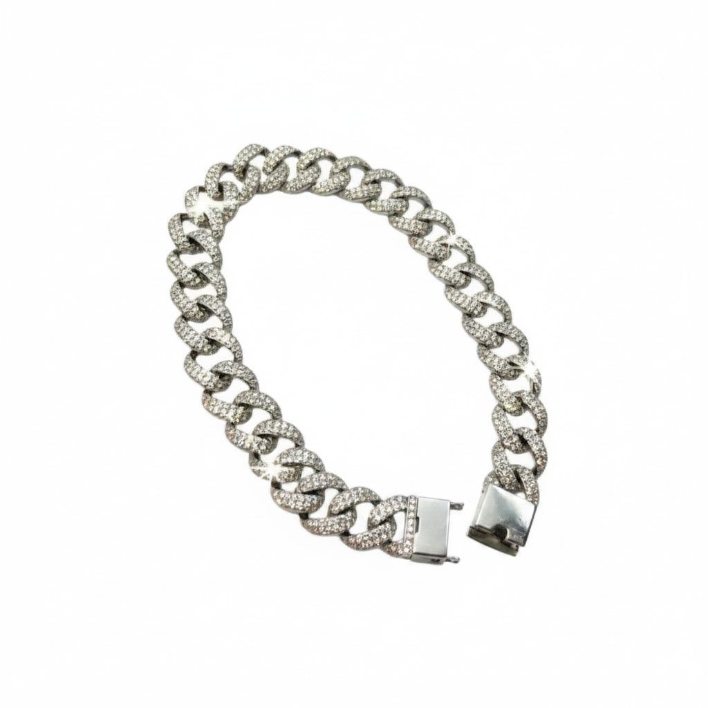 Pulseira Grumet Zircônia 20 cm Prata 925 Ródio, Bottega D'Oro