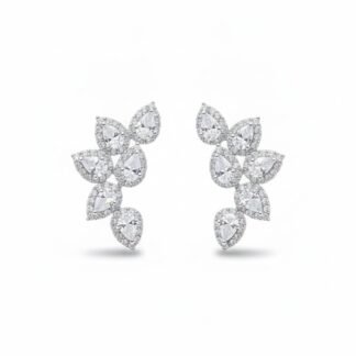 Brinco Ear Cuff folha gota zircônia Prata 925 Ródio, Bottega D'Oro