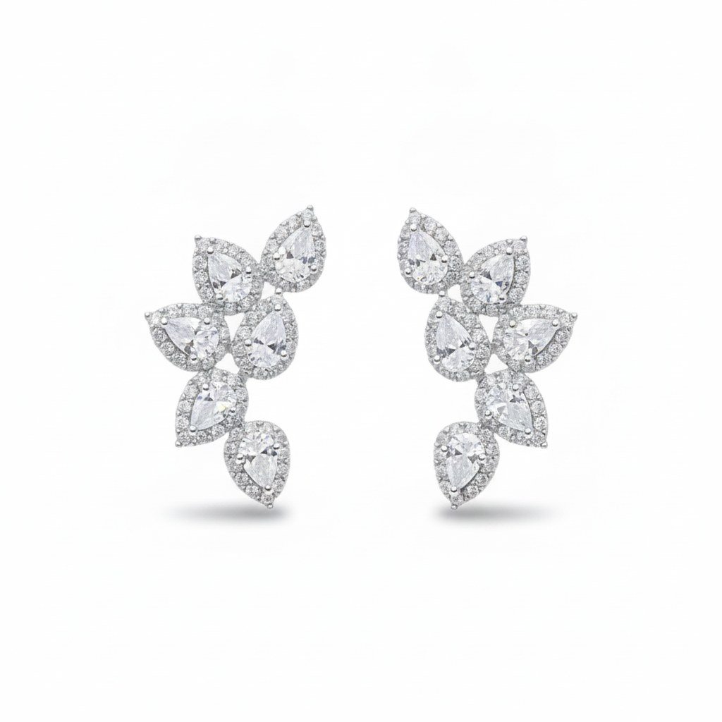 Brinco Ear Cuff folha gota zircônia Prata 925 Ródio, Bottega D'Oro