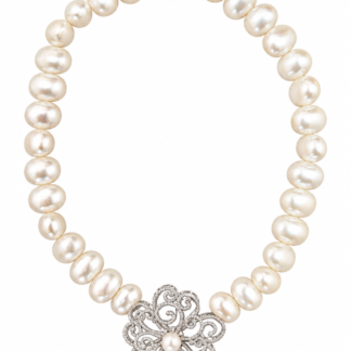 Colar Flor Pérola shell zircônia 48 cm Prata 925 Ródio
