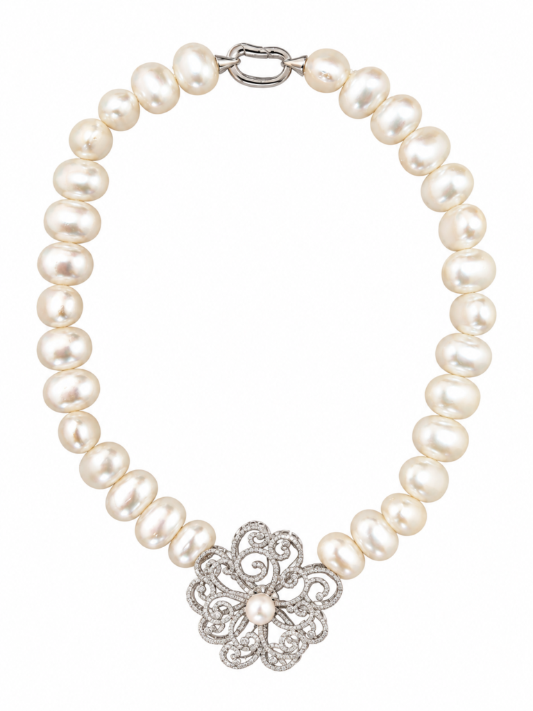 Colar Flor Pérola shell zircônia 48 cm Prata 925 Ródio