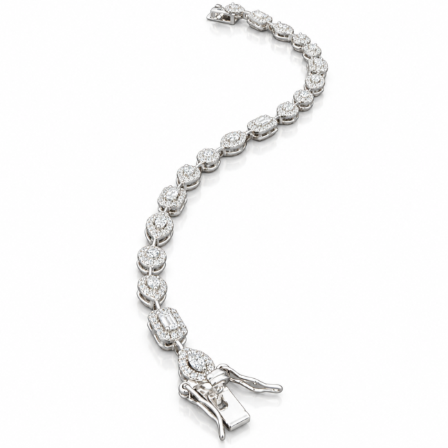 Pulseira Riviera formas zircônia 18 cm Prata 925 Ródio