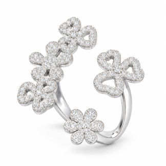 Anel 5 Flores Ajustável Prata 925 Ródio Zircônias Fusion