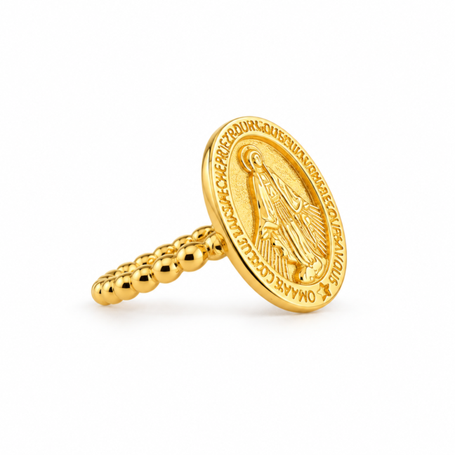 Anel Nossa Senhora das Graças Prata 925 banho banho de ouro 18k ou banho Ródio